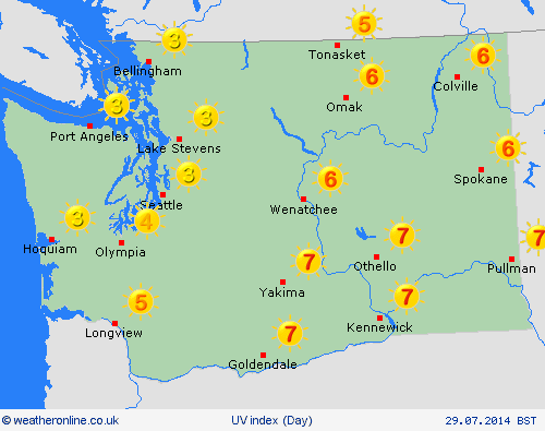 uv index Washington North America Forecast maps