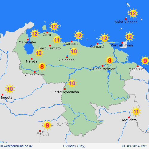 uv index Venezuela South America Forecast maps