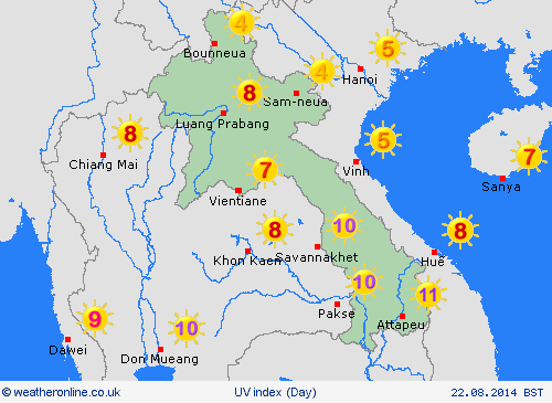 uv index Laos Asia Forecast maps