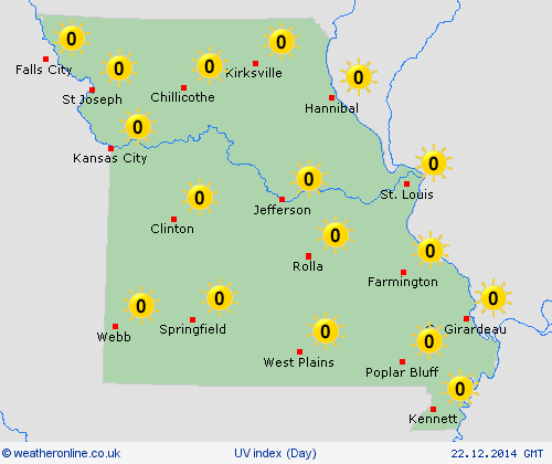 uv index Missouri North America Forecast maps