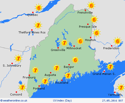uv index Maine North America Forecast maps
