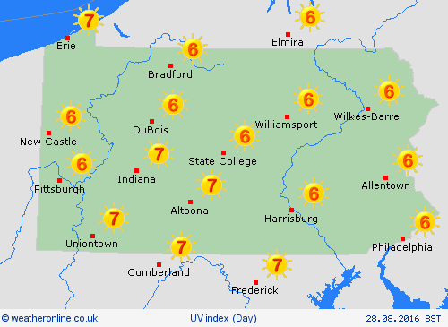 uv index Pennsylvania North America Forecast maps