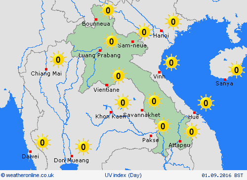 uv index Laos Asia Forecast maps