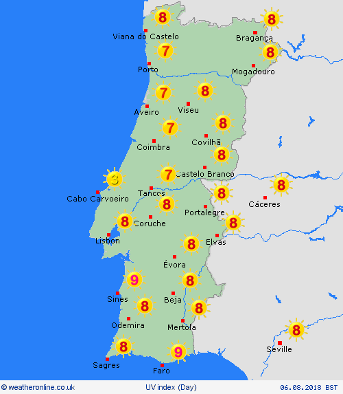 uv index Portugal Europe Forecast maps