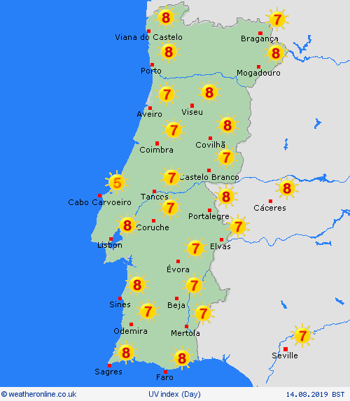 uv index Portugal Europe Forecast maps