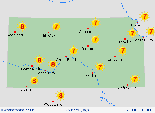 uv index Kansas North America Forecast maps