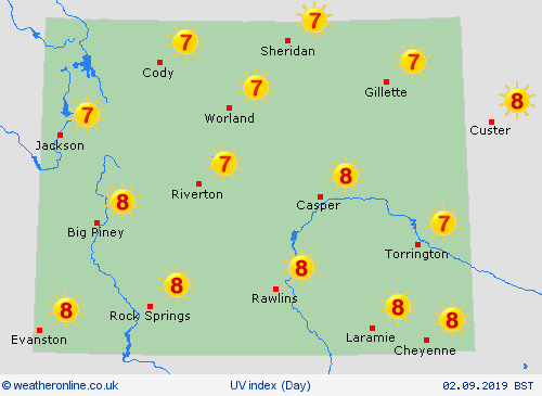 uv index Wyoming North America Forecast maps