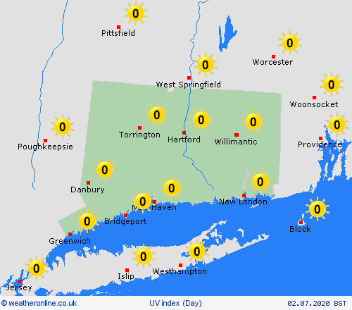 uv index Connecticut North America Forecast maps