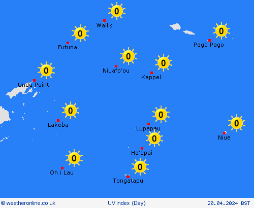 uv index Tonga Islands Oceania Forecast maps