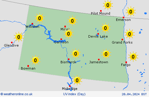 uv index North Dakota North America Forecast maps