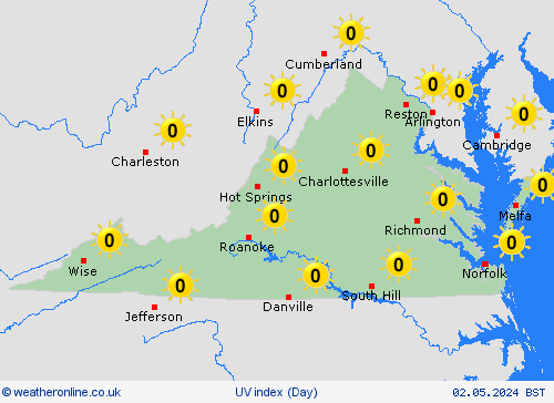 uv index Virginia North America Forecast maps