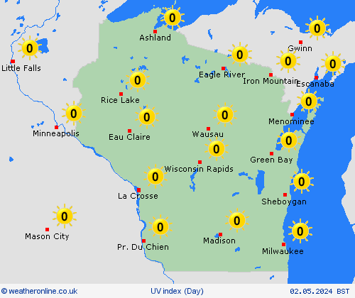 uv index Wisconsin North America Forecast maps