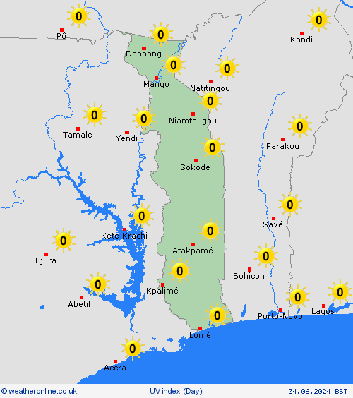 uv index Togo Africa Forecast maps