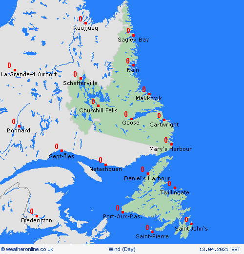 wind Newfoundland North America Forecast maps