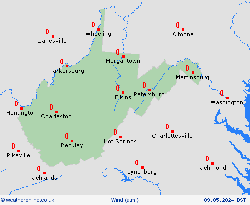 wind West-Virginia North America Forecast maps