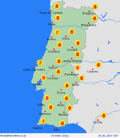 uv index Portugal Europe Forecast maps