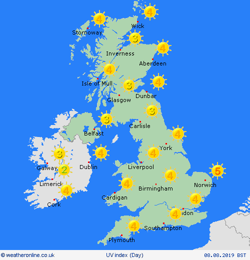 uv index  United Kingdom Forecast maps