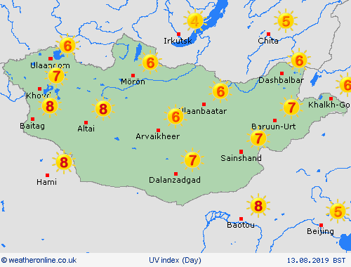 uv index Mongolia Asia Forecast maps