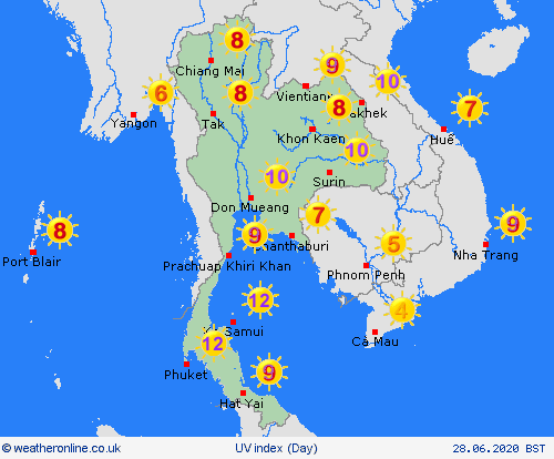 uv index Thailand Asia Forecast maps