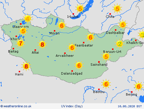 uv index Mongolia Asia Forecast maps