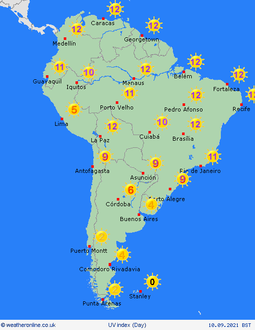 uv index  South America Forecast maps