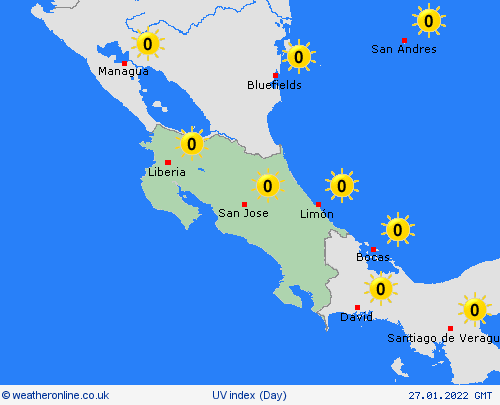 uv index Costa Rica Central America Forecast maps
