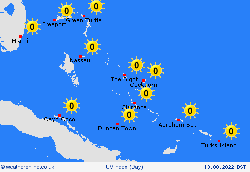 uv index Bahamas Central America Forecast maps
