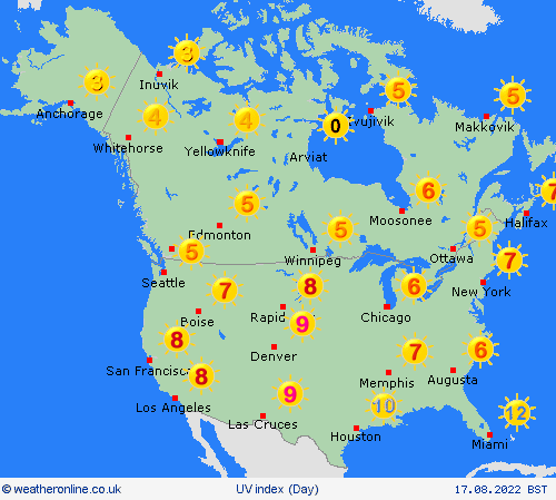 uv index  North America Forecast maps