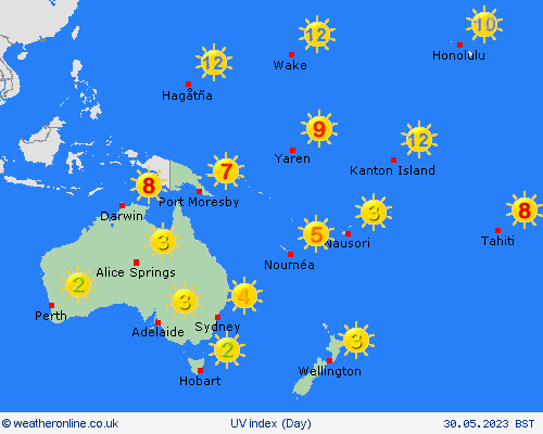 uv index  Oceania Forecast maps