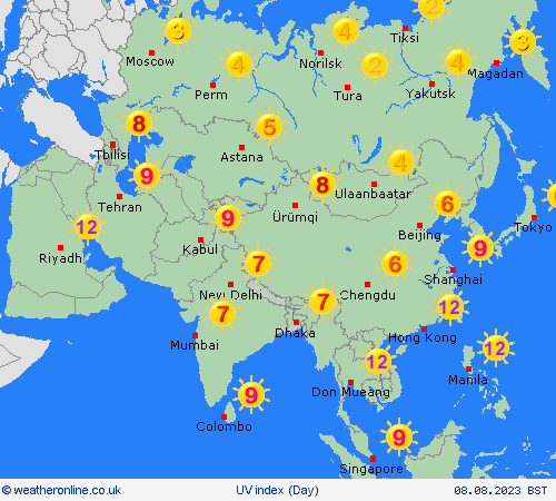 uv index  Asia Forecast maps