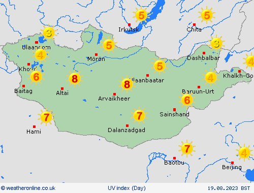 uv index Mongolia Asia Forecast maps