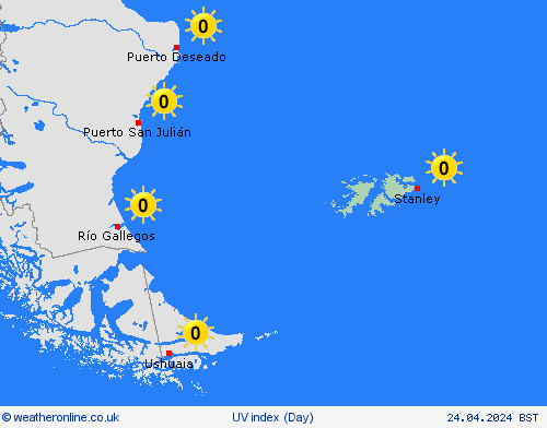 uv index Falkland Islands South America Forecast maps