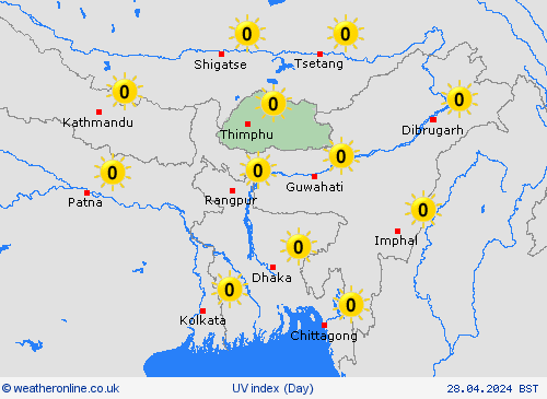 uv index Bhutan Asia Forecast maps