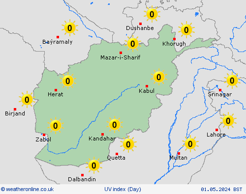 uv index Afghanistan Asia Forecast maps