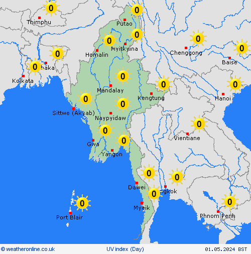 uv index Myanmar Europe Forecast maps