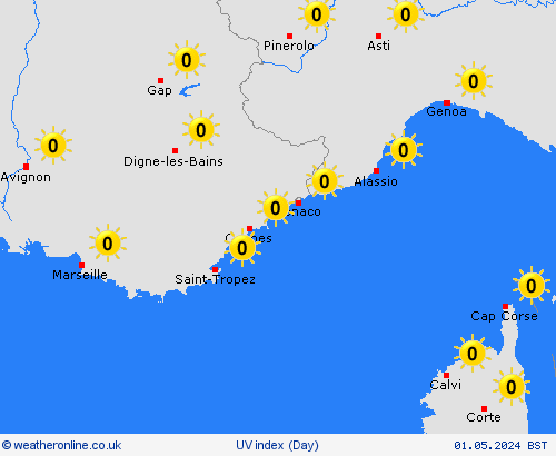 uv index Monaco Europe Forecast maps