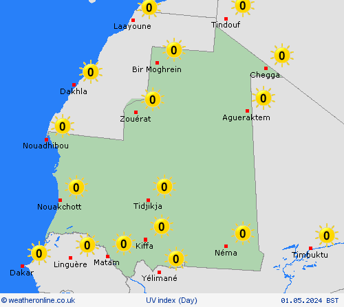 uv index Mauritania Europe Forecast maps