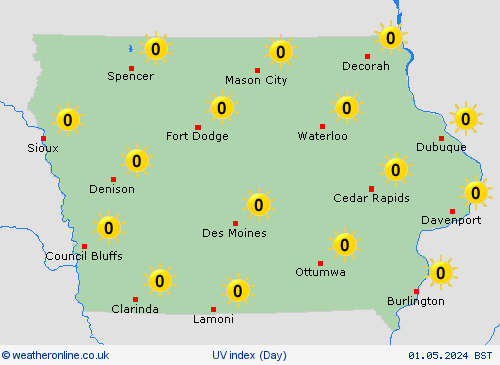 uv index Iowa North America Forecast maps