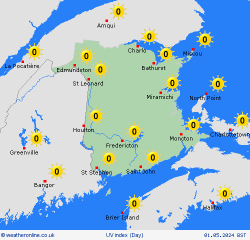 uv index New Brunswick North America Forecast maps