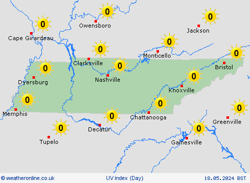 uv index Tennessee North America Forecast maps