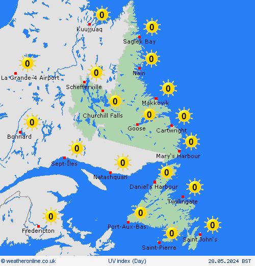 uv index Newfoundland North America Forecast maps