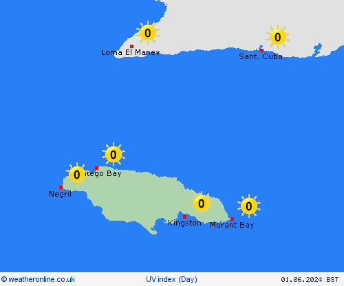 uv index Jamaica Central America Forecast maps