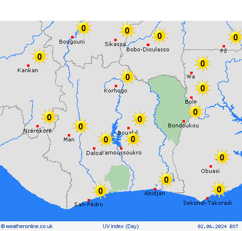 uv index Côte d'Ivoire Africa Forecast maps