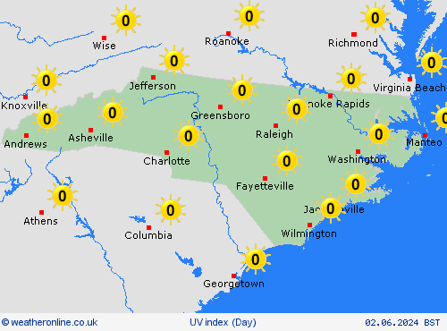 uv index North Carolina North America Forecast maps