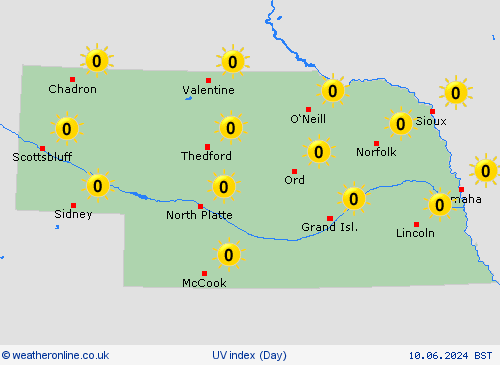 uv index Nebraska North America Forecast maps