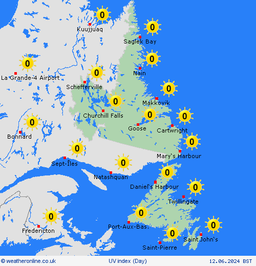 uv index Newfoundland North America Forecast maps