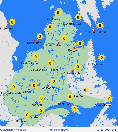 uv index Quebec North America Forecast maps