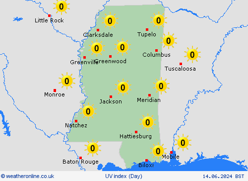 uv index Mississippi North America Forecast maps