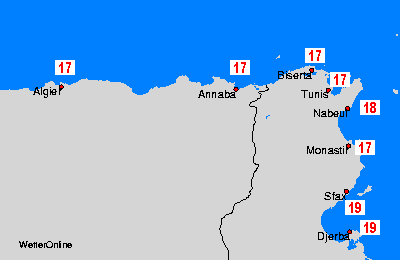 Algeria, Tunesia Sea Temperature Maps